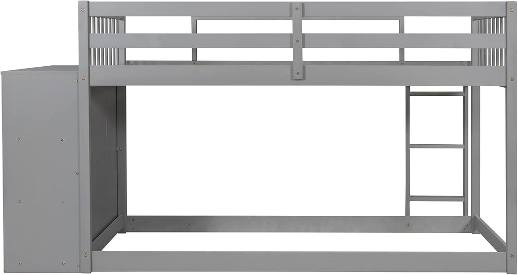 Twin-Over-Twin Size Bunk Bed, Bedroom Furniture Pine Wood Bed Frame with Storage Drawers and Open Shelves, Drawers and Shelves Set Can Be Moved, for Kids & Teens (Gray)