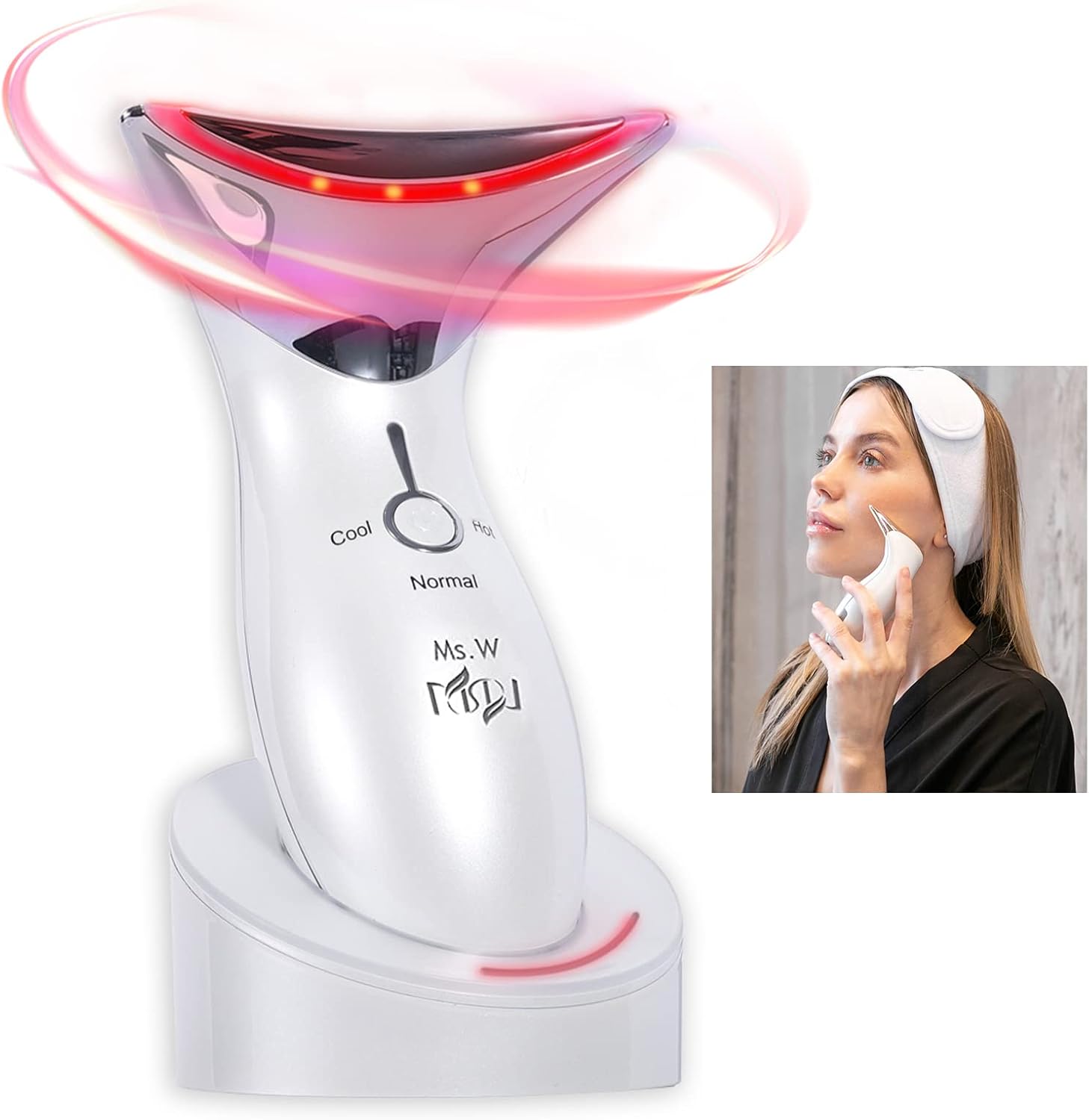 Ms.W Red Light Neck Face Massager, Facial Massager with Hot & Cold Modes for Skin Care, Vibration for Skin Tightening and Rejuvenation