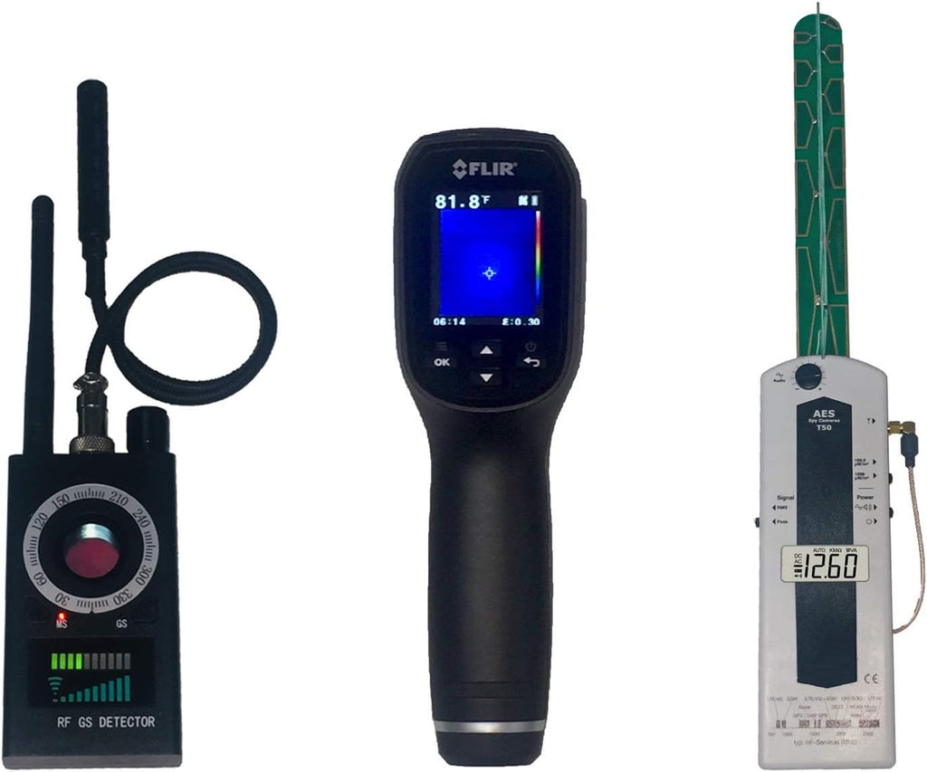 AES-TSCM03 TSCM Professional Investigation Bug Sweep Kit (Includes Wide Spectrum RF Detector, Magnetic Field Detector, IR Imaging Camera, Camera Lens Finder, and Precise Directional RF Detector)