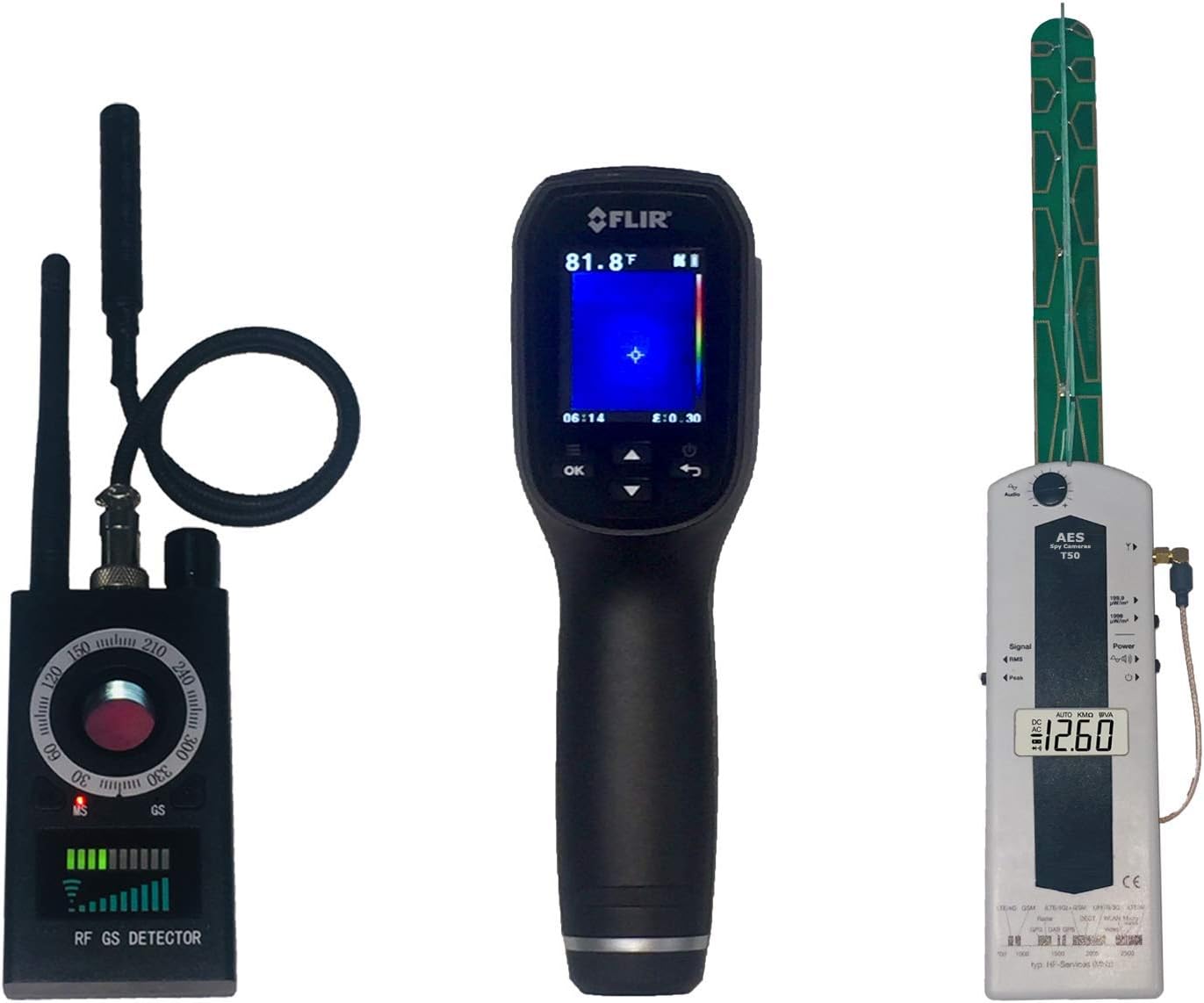 AES-TSCM03 TSCM Professional Investigation Bug Sweep Kit (Includes Wide Spectrum RF Detector, Magnetic Field Detector, IR Imaging Camera, Camera Lens Finder, and Precise Directional RF Detector)