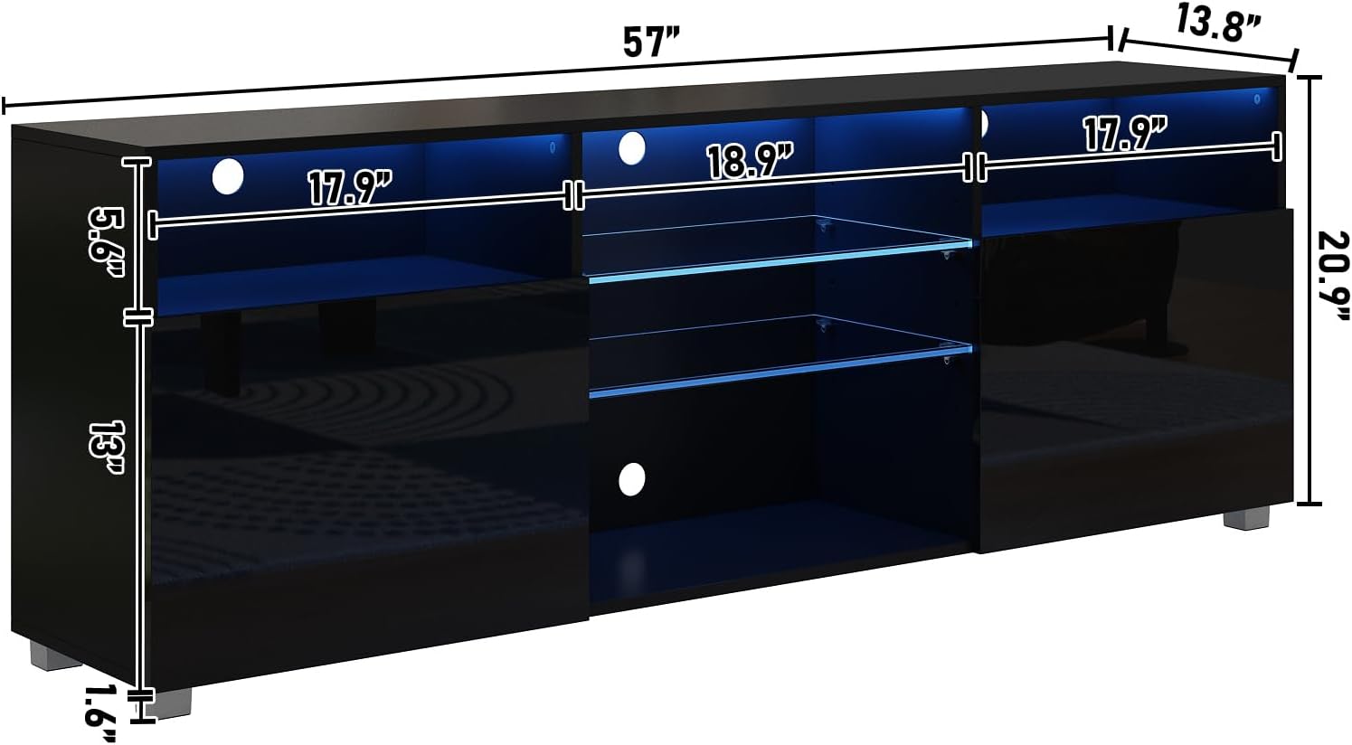 St.Mandyu LED TV Stand for 60/65/70 inch TV, Modern Television Table Center Media Console with Drawer and Led Lights, High Glossy Entertainment Center for Living Game Room Bedroom, Black¡
