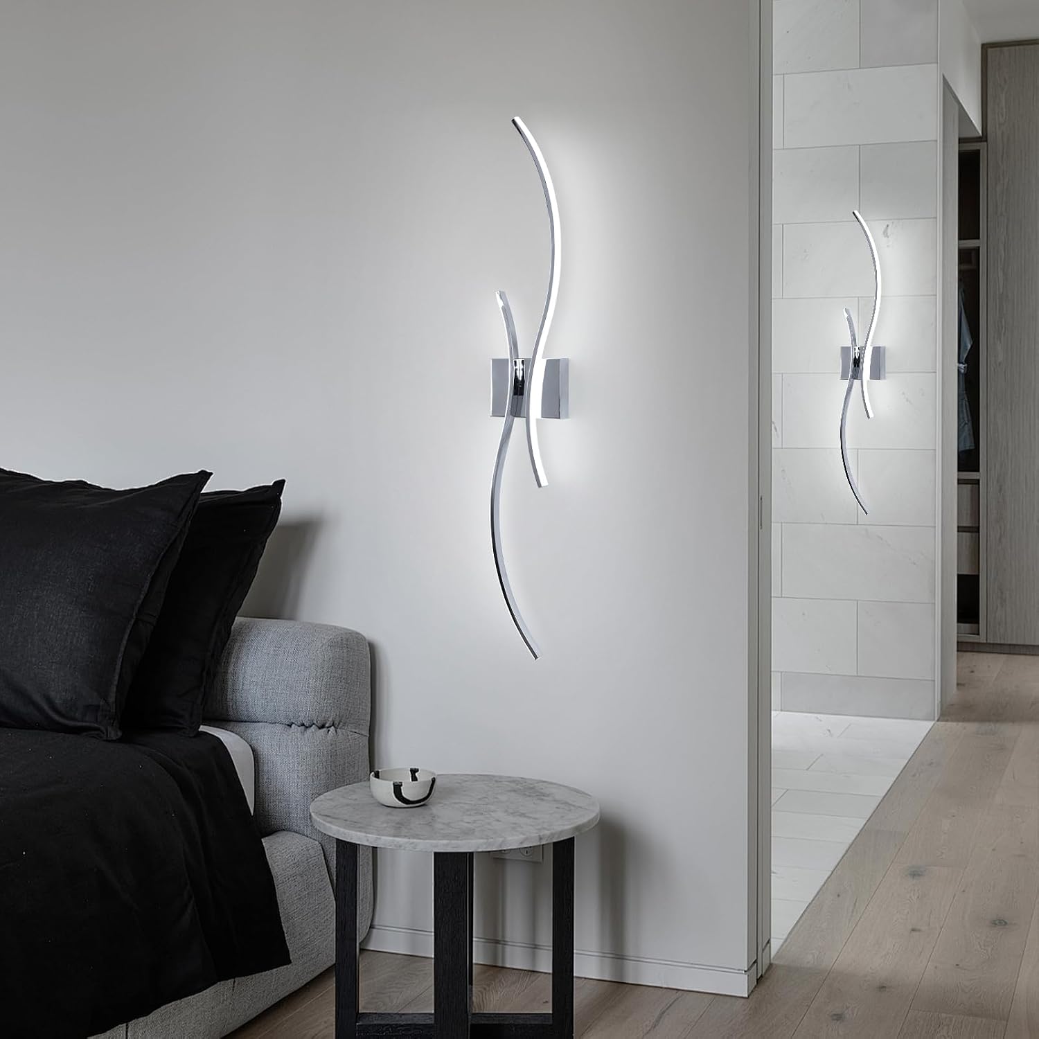 CANEOE Modern Led Wall Light, 39inch Chrome Indoor Led Wall Sconce Lighting, Bathroom Vanity Light Fixtures Over Mirror for Living Room Hallway Bedroom Bedside Wall Lamp (Chrome,6000K,2 Packs)