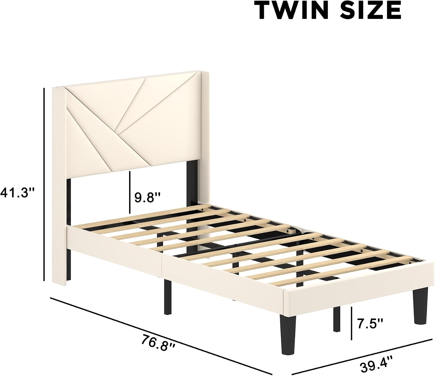 Twin Size Bed Frames with Upholstered Wingback Headboard, Easy Assemnly Platform Bed and Heavy Duty Wooden Slats Support, Noise-Free, No Box Spring Needed (Cream, Twin)