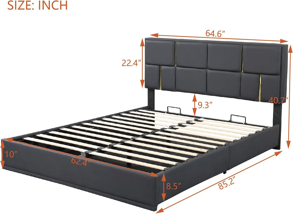 Queen Size Lift Up Storage Bed with Storage Ottoman, Queen Bed Frame with Tufted Headboard/Hydraulic Storage, 2-Pieces Queen Bedroom Sets, Easy Assembly, Pink(Black with Gold,Queen with Bench)