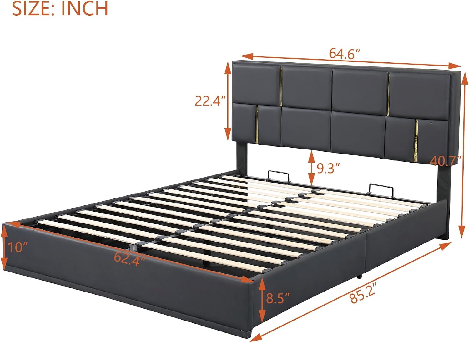 Queen Size Lift Up Storage Bed with Storage Ottoman, Queen Bed Frame with Tufted Headboard/Hydraulic Storage, 2-Pieces Queen Bedroom Sets, Easy Assembly, Pink(Black with Gold,Queen with Bench)