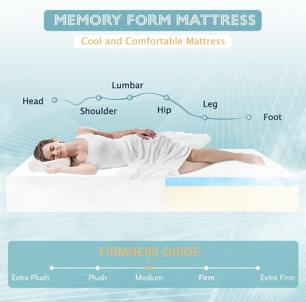 6 Inch Queen Mattress, Gel Memory Foam Queen Size Mattress, Pressure Relieving, Cooling Gel Foam, Queen Mattress in a Box, Certipur-Us Certified, Bed-in-a-Box, Queen, 80'L x 60'W x 6'Th,White
