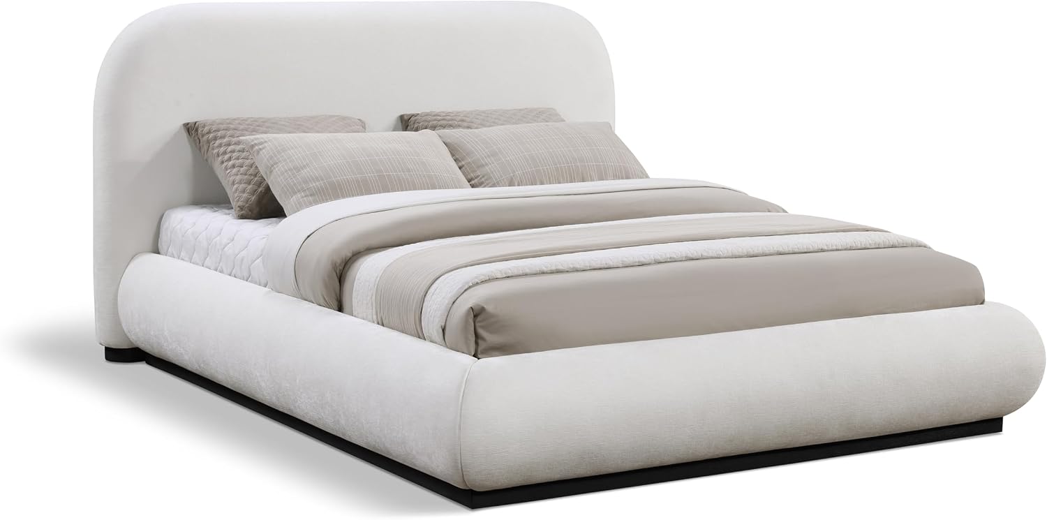 Meridian Furniture B1214Cream-F Vaughn Collection Modern | Contemporary Full Bed with Soft Cream Chenille Fabric, Black Finish Solid Wood Base, 68.25' W x 87.75' D x 44.5' H, Cream, Full