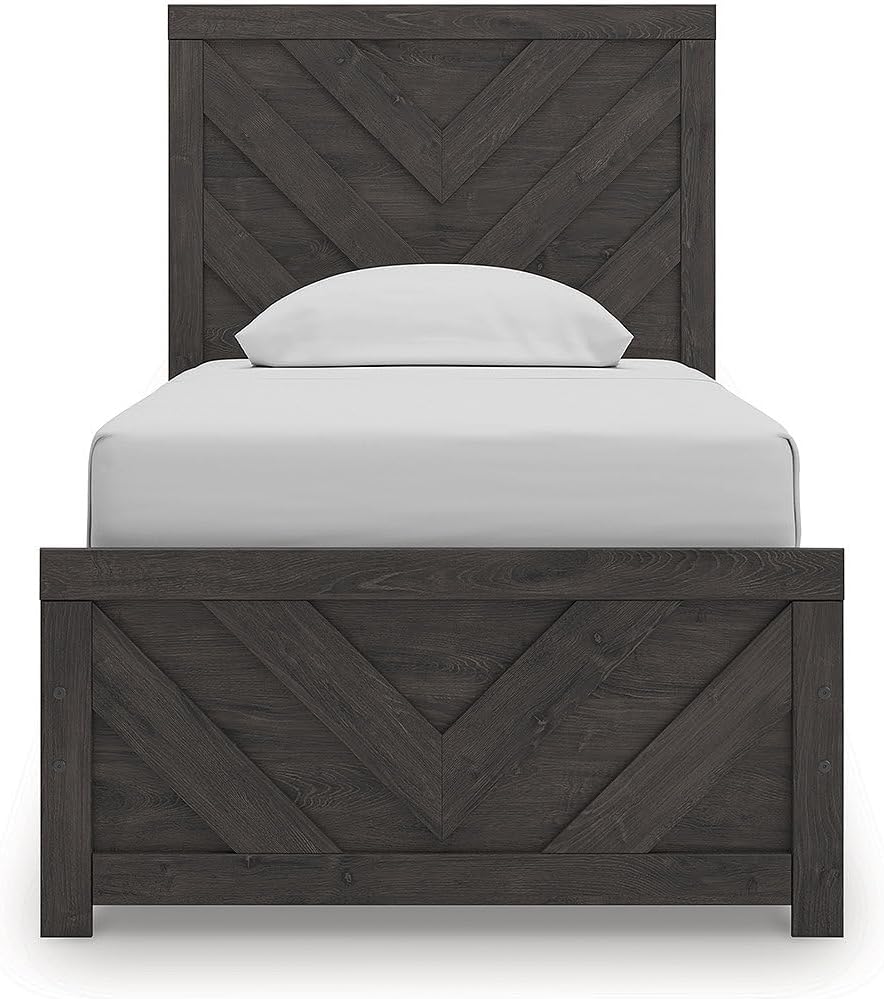 Signature Design by Ashley Prendonea Farmhouse Twin Panel Bed, Foundation or Box Spring Needed, Gray