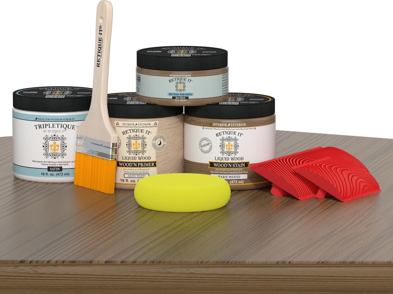 Retique It Wood Finish Countertop Kit – GO Beyond Faux Wood with Paintable Liquid Wood Based Primer and Gel Stain - Graining Tools Included (Countertop Kit, Barn Wood)