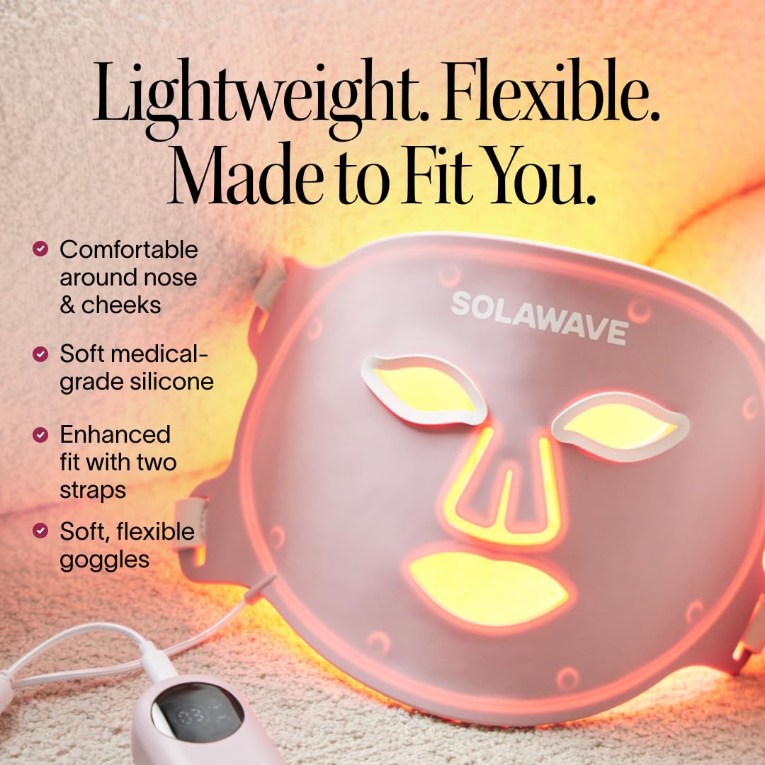 Solawave LED Light Therapy Face Mask | Red, Deep Red, Near Infrared & Amber LED Lights | Hands-Free Skincare Mask for At-Home Use | 3-Minute Sessions | Visibly Reduces Fine Lines & Wrinkles
