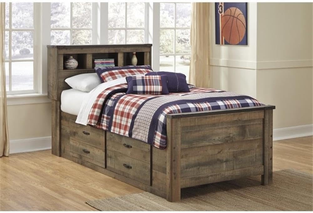 Ashley Furniture Trinell Twin Bed with Underbed Storage in Brown