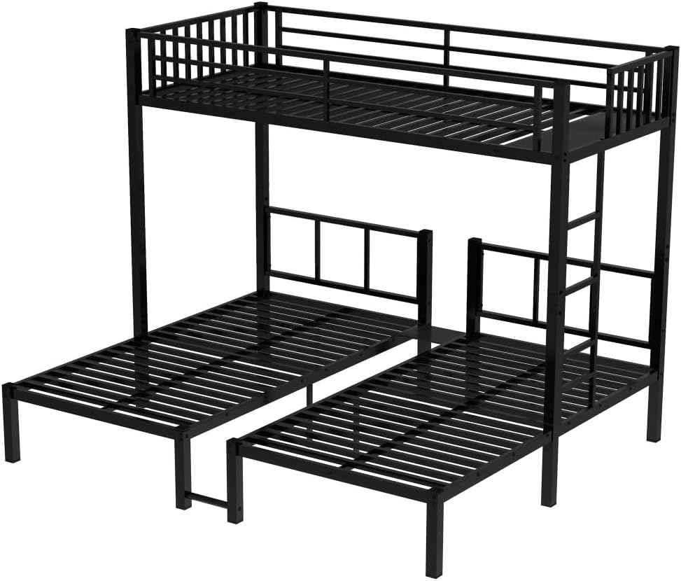 Twin Over Twin & Queen Bunk Bed, with Safety Guardrails,Space-Saving/Noise Reduced,Black (Black + Metal + Twin)