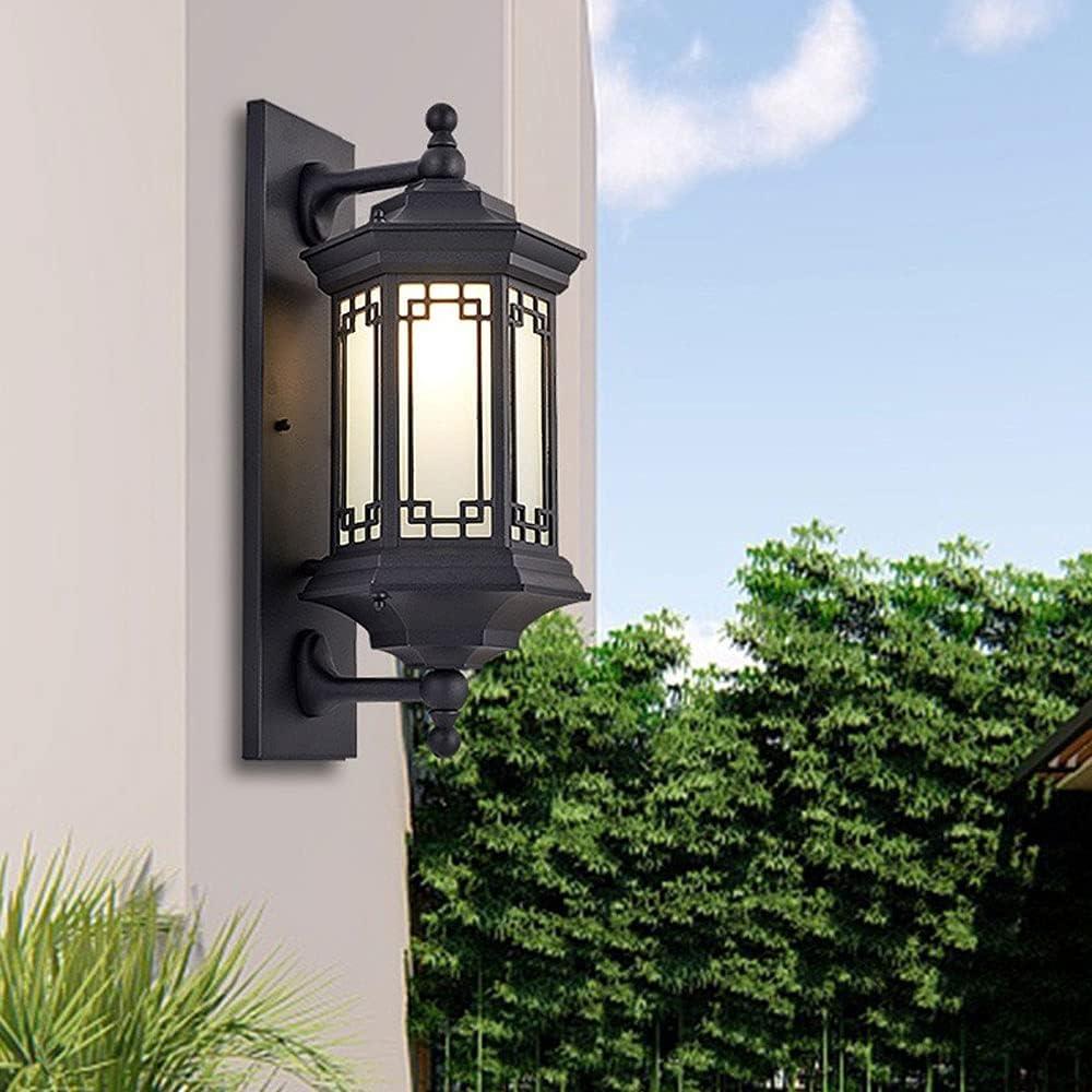 Solar Wall Lanterns Outdoor Waterproof Wall Light, Exterior Wall Mount Porch Light, Aluminum Black Wall Sconce with Frosted Glass Shade for Entryway Porch Front Door