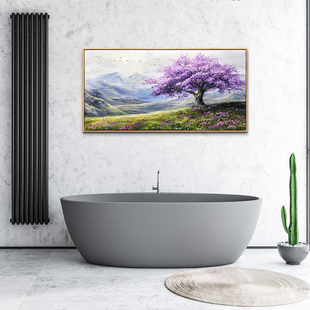 ZUITINGHUA Large Canvas Wall Art For Living Room Wood Framed Wall Decor For Bedroom Office Decorations Abstract Scenery Wall Paintings Purple Tree Pictures Artwork Aesthetic Home Mural 24x48 In