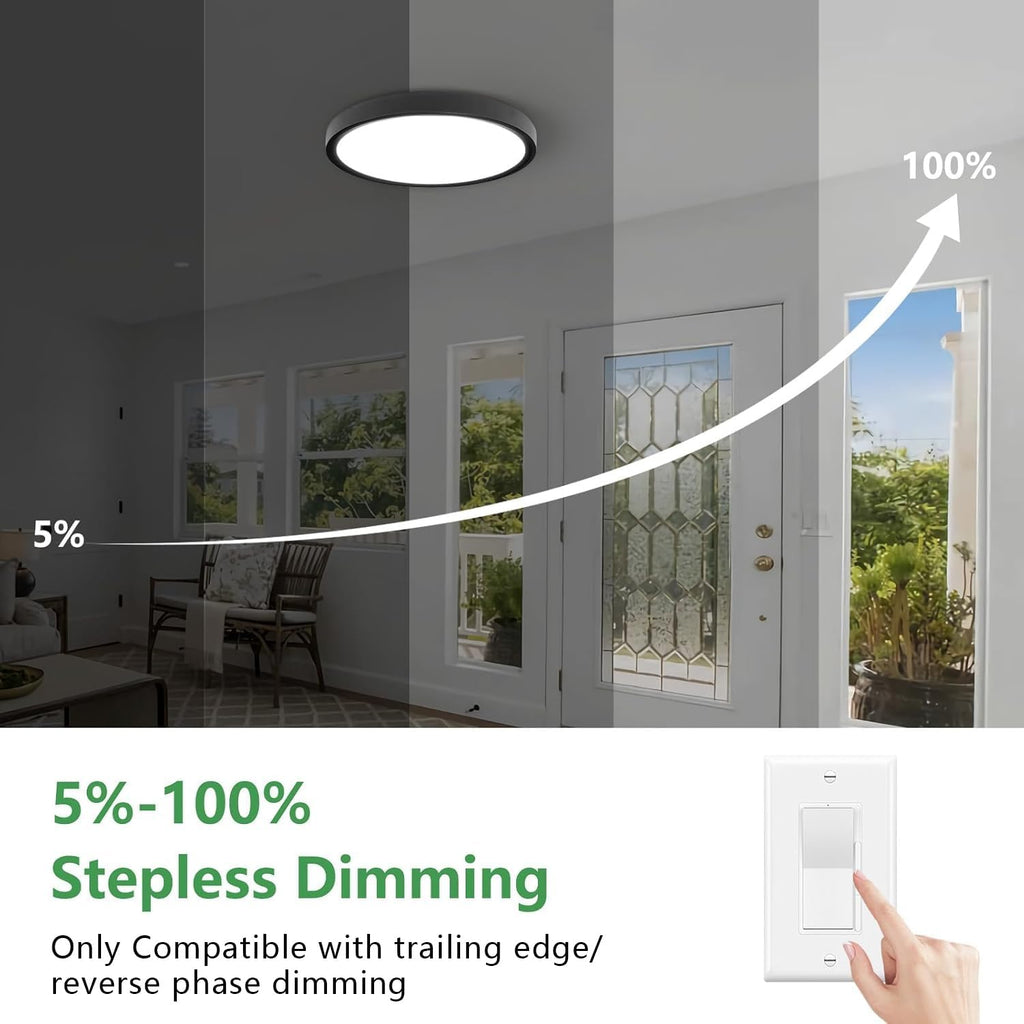 12 Inch 12PK Dimmable LED Flush Mount Ceiling Light,2700K/3000K/4000K/5000K/6000K CCT Selectable, Round Flat Panel Ceiling Lamp for Bedroom/Bathroom/Living Room (Black, 12' 12PK)
