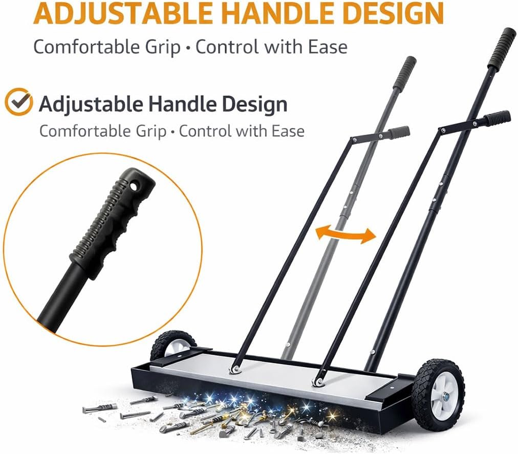 Magnetic Floor Sweeper with Release, 36-Inch Heavy Duty Push-Type Magnetic Pickup Sweeper for Nails Needles Screws Collection, 100-Pound Capacity