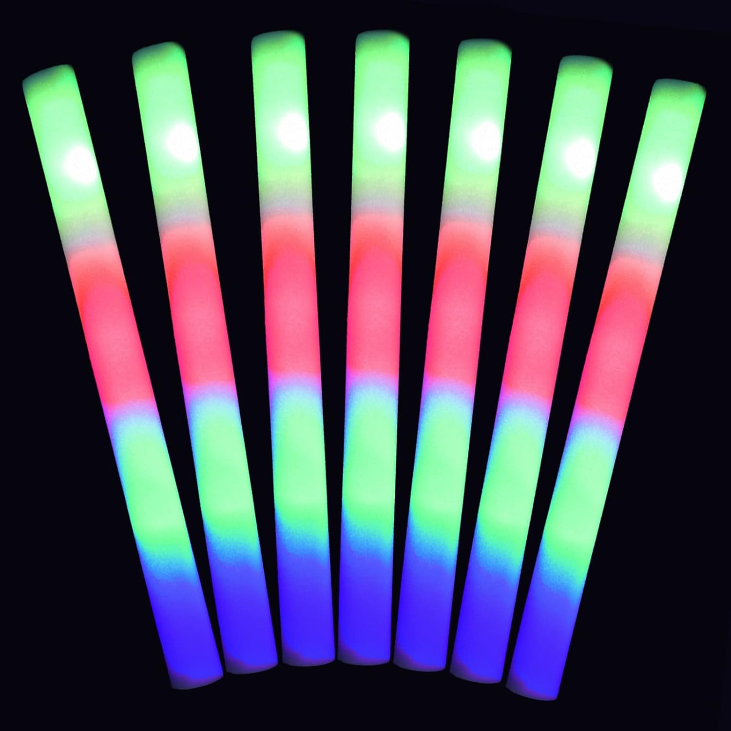 150 LED Foam Light Sticks - Batons & Wands for Wedding, Birthdays, Concerts & Festivals - 3 Color Lighting Modes - Batteries Included