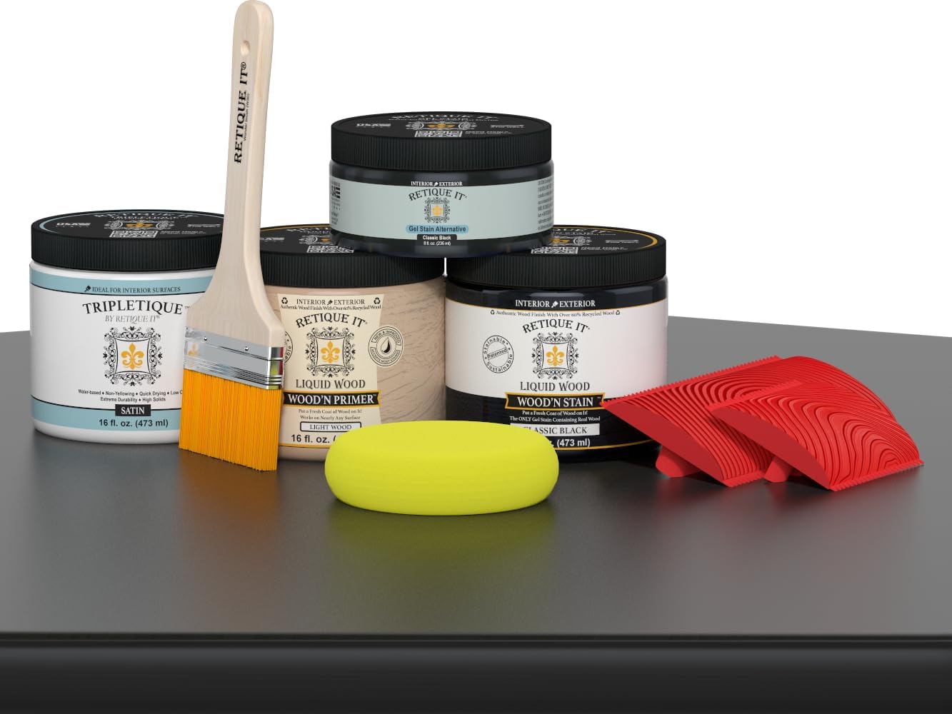 Retique It Wood Finish Countertop Kit – GO Beyond Faux Wood with Paintable Liquid Wood Based Primer and Gel Stain - Graining Tools Included (Countertop Kit, Classic Black)