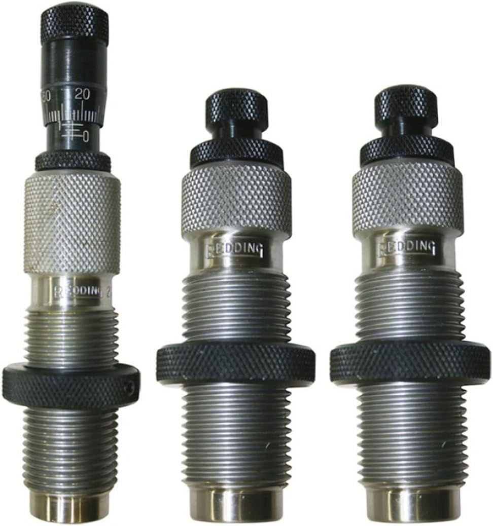 Redding Premium Deluxe Die Set - Precision 3-Die Reloading System with Carbide Size Button and Micrometer Seating, Calibers