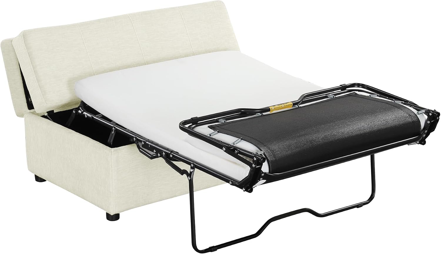 Folding Ottoman Sleeper Bed with Foldable Foam Mattress, Faux Leather Upholstered with Pull Out Bed and Steel Frame Base, Twin Size, for Living Room Bedroom Office (White Chenille)
