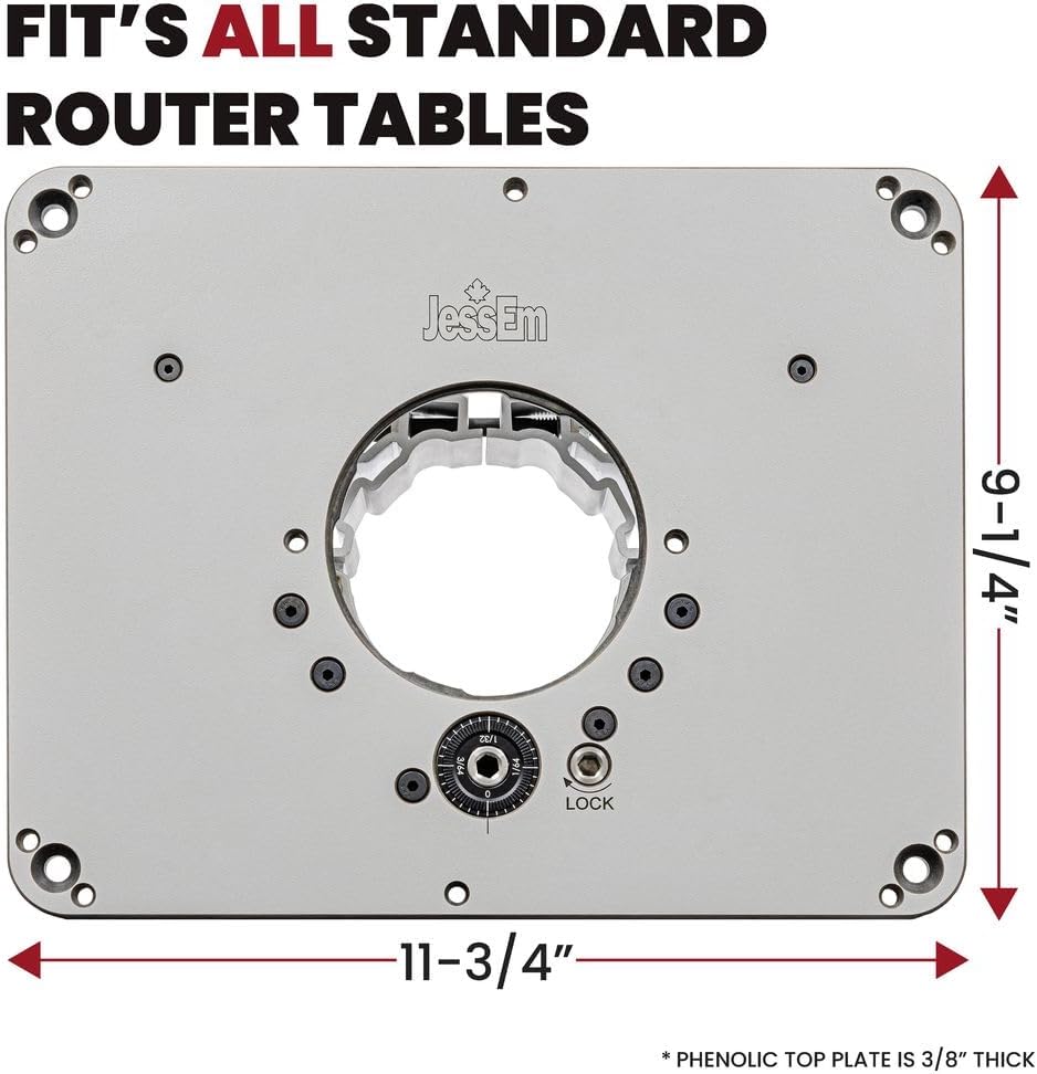 JessEm Rout-R-Lift 3.5XT Router Lift System – Heavy-Duty Aluminum with Phenolic Top Plate – Precision Height Adjustment – Easy Installation with Twist Lock Inserts and Above-The-Table Bit Changes