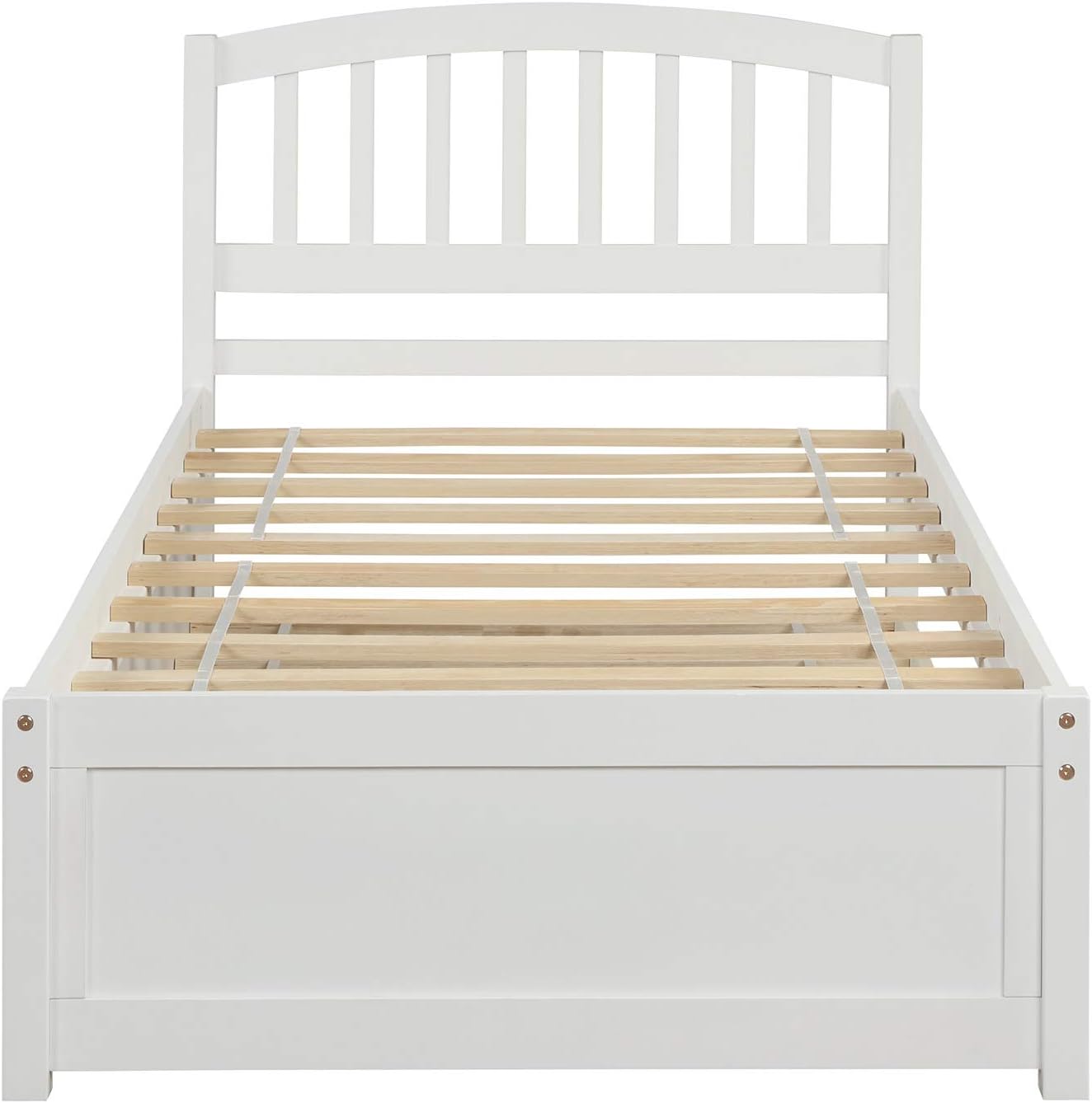 Modern Solid Wood Platform Bed with Trundle Classic Bed Frame with Headboard, No Box Spring Needed Space Saving, Twin White