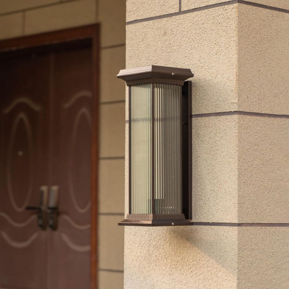 Solar Wall Light Outdoor Lantern Wall Sconce Waterproof Front Porch Lamp Exterior Wall Mount Lighting Fixture with Ribbed Glass for Patio Garage Garden Barn Yard House