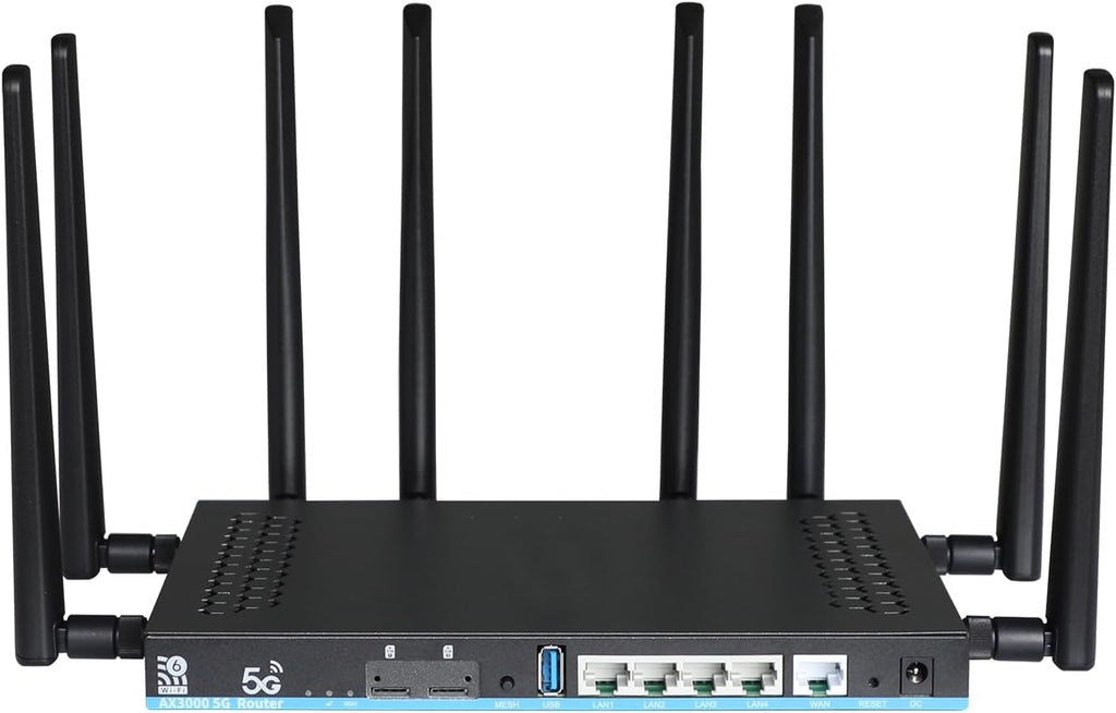 5G Router WiFi 6 AX3000 with Dual SIM Slots Gigabit Dual-Band Wireless CPE 4 LAN Ports + USB 3.0 Detachable Antenna Global Compatible for Home/Office Model Z8102AX-T-RM520NGL