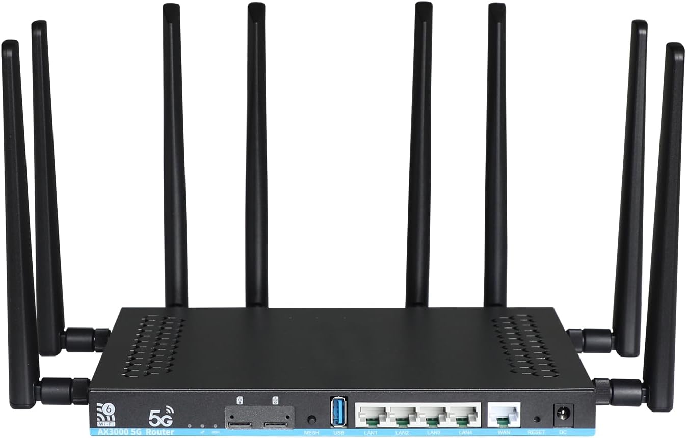 5G Router WiFi 6 AX3000 with Dual SIM Slots Gigabit Dual-Band Wireless CPE 4 LAN Ports + USB 3.0 Detachable Antenna Global Compatible for Home/Office Model Z8102AX-T-RM520NGL