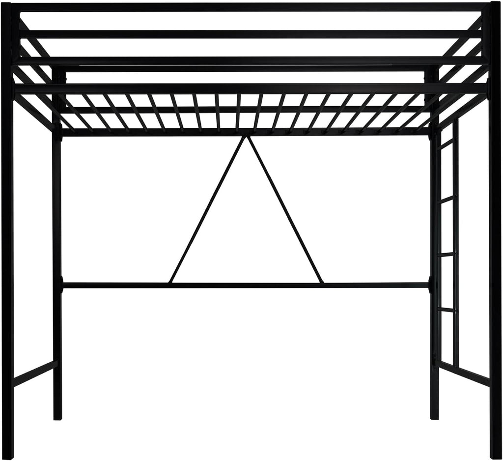 MUTICOR Twin Loft Bed Frame for Juniors and Adults with Safety Guardrail and Ladder,Metal Slats Support, Small Space Saving Furniture for Bedroom Kids Room and Dorm,Black