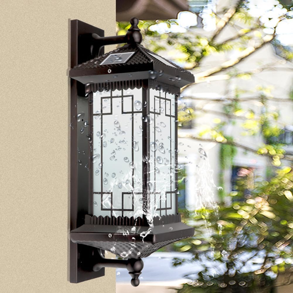 Outdoor Solar Wall Light Vintage Lantern Wall Sconce Cordless Solar Powered Wall Mounted Lamp Exterior Porch Lights Patio Fence Outside Sconces Wall Lighting Fixture