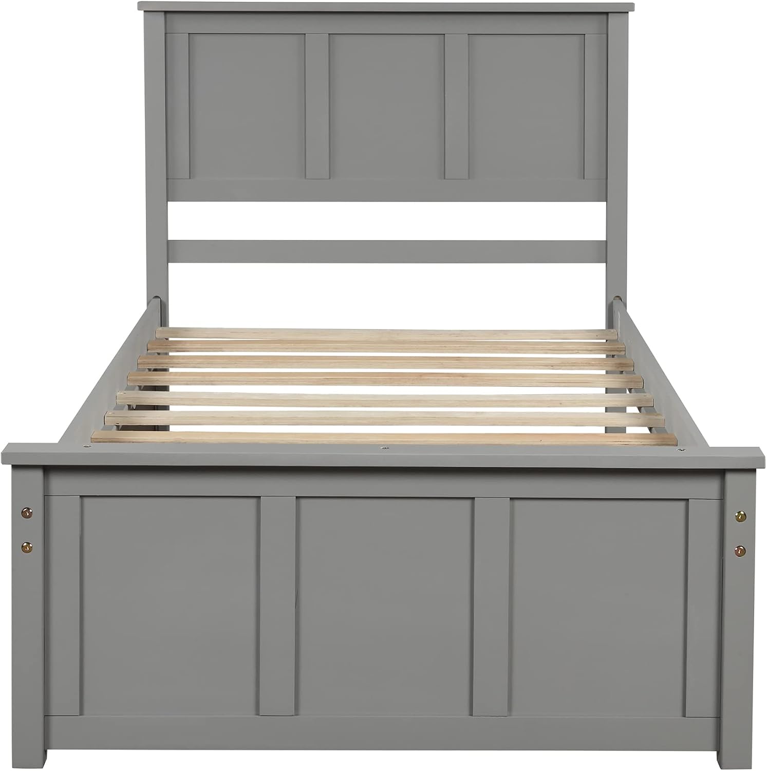 Twin Platform Bed with 2 Drawers and Headboard, Solid Wooden Twin Size Bed Frame with Storage and Wood Slats, Twin Size Platform Bed for Kids,Teens,Adults (Grey)