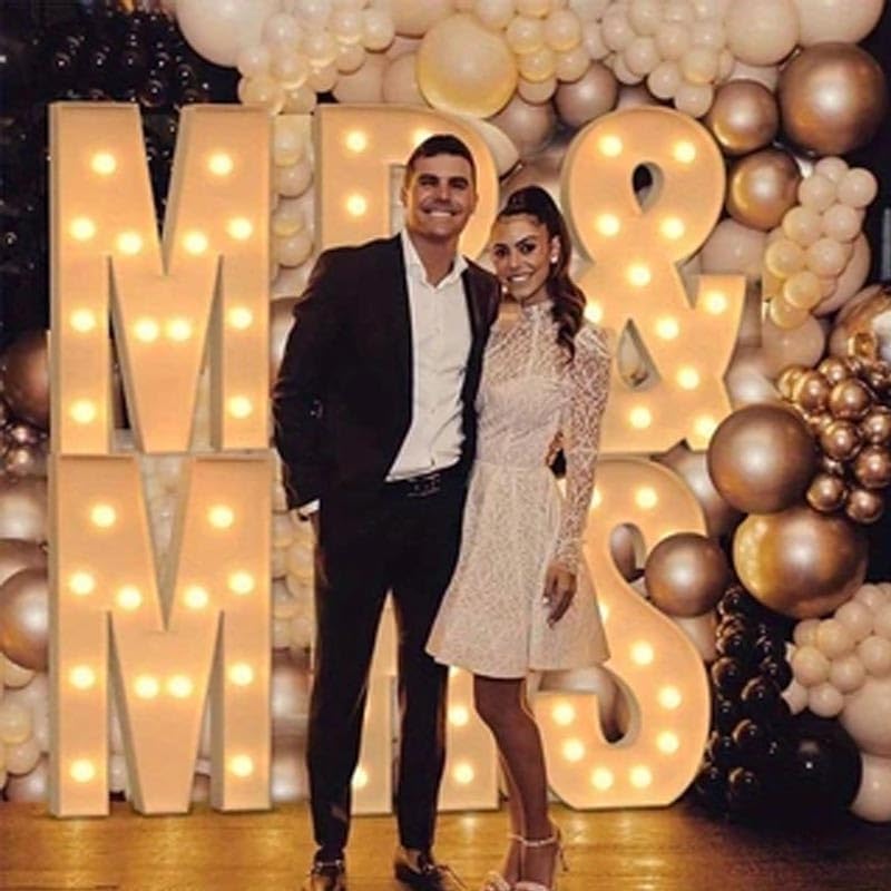 3FT MR&MRS White Letter Lights 6Pcs Set, Large Shiny Warm Light Signs, Romantic Decor for Wedding, Proposal, Confession, Surprise Party & Anniversary Celebration