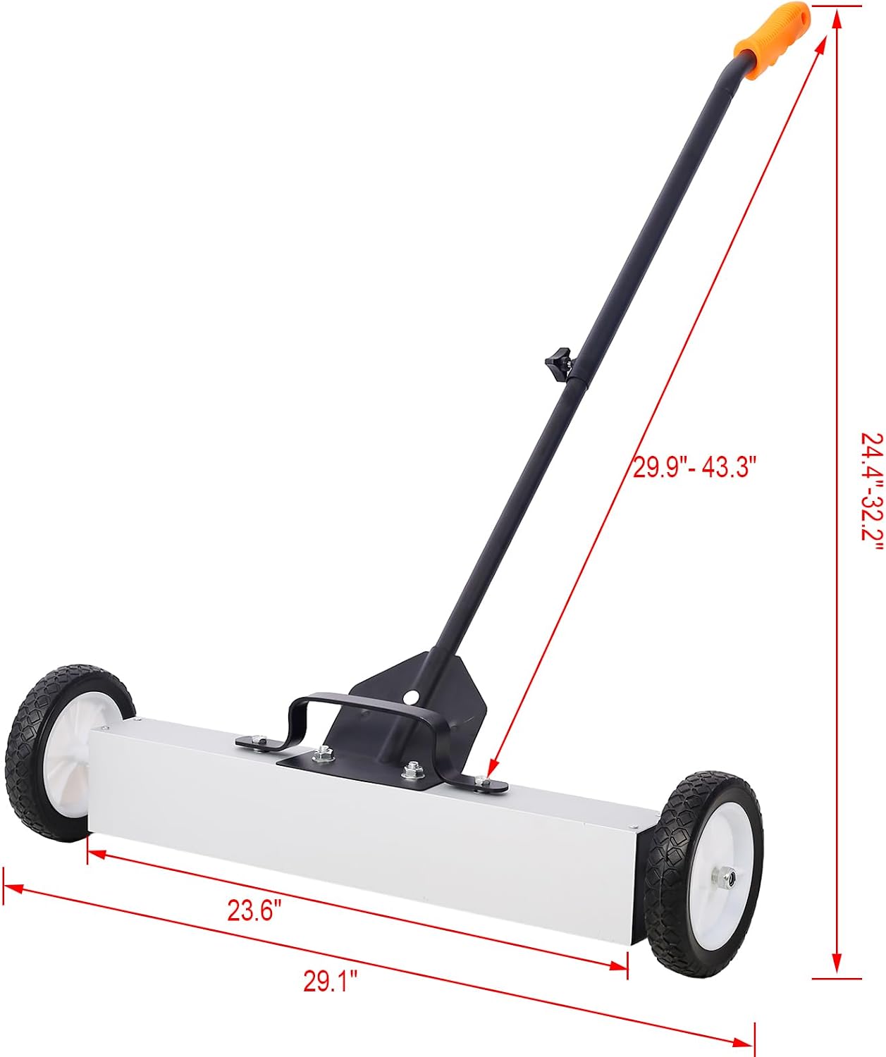 Magnetic Sweepers with Release Heavy Duty Push-Type 24'' Rolling Magnetic Pick-Up Sweeper Ergonomic Adjustable Long Arm for Nails Needles Screws Collection Metal Black and Silver