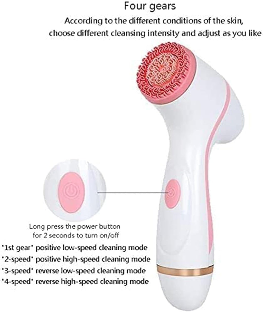 Rechargeable Facial Cleansing Brush, 3-in-1 Electric Spin Face Brush with 3 Brush Heads for Deep Cleansing, Gentle Exfoliation, and Massage(Pink)