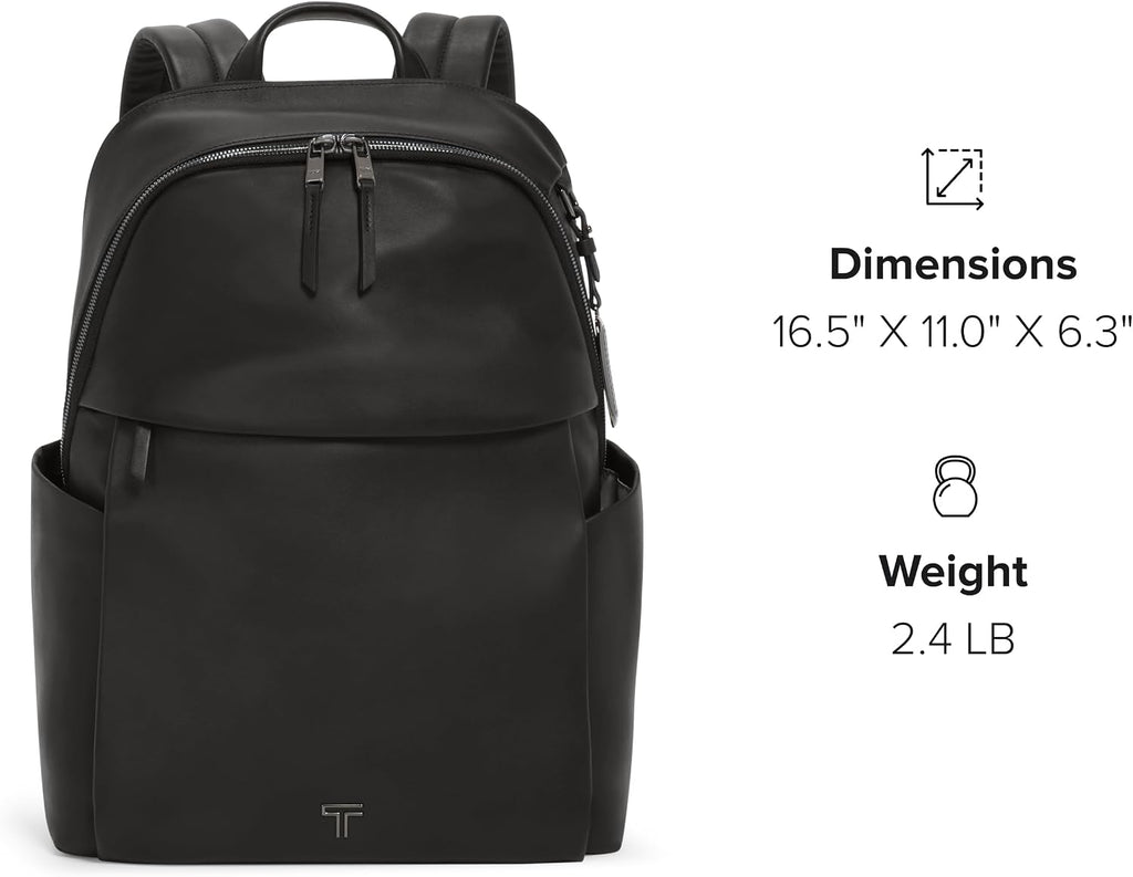 TUMI - Voyageur Raina Backpack - Women's Premium Leather Backpack - Everyday Bag with Phone Pocket & Laptop Compartment - Black, Gunmetal Hardware