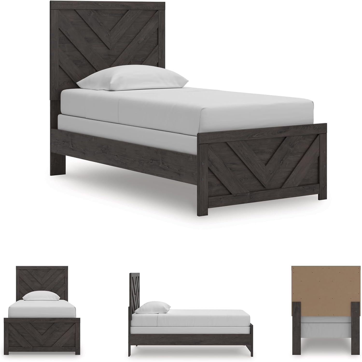 Signature Design by Ashley Prendonea Farmhouse Twin Panel Bed, Foundation or Box Spring Needed, Gray