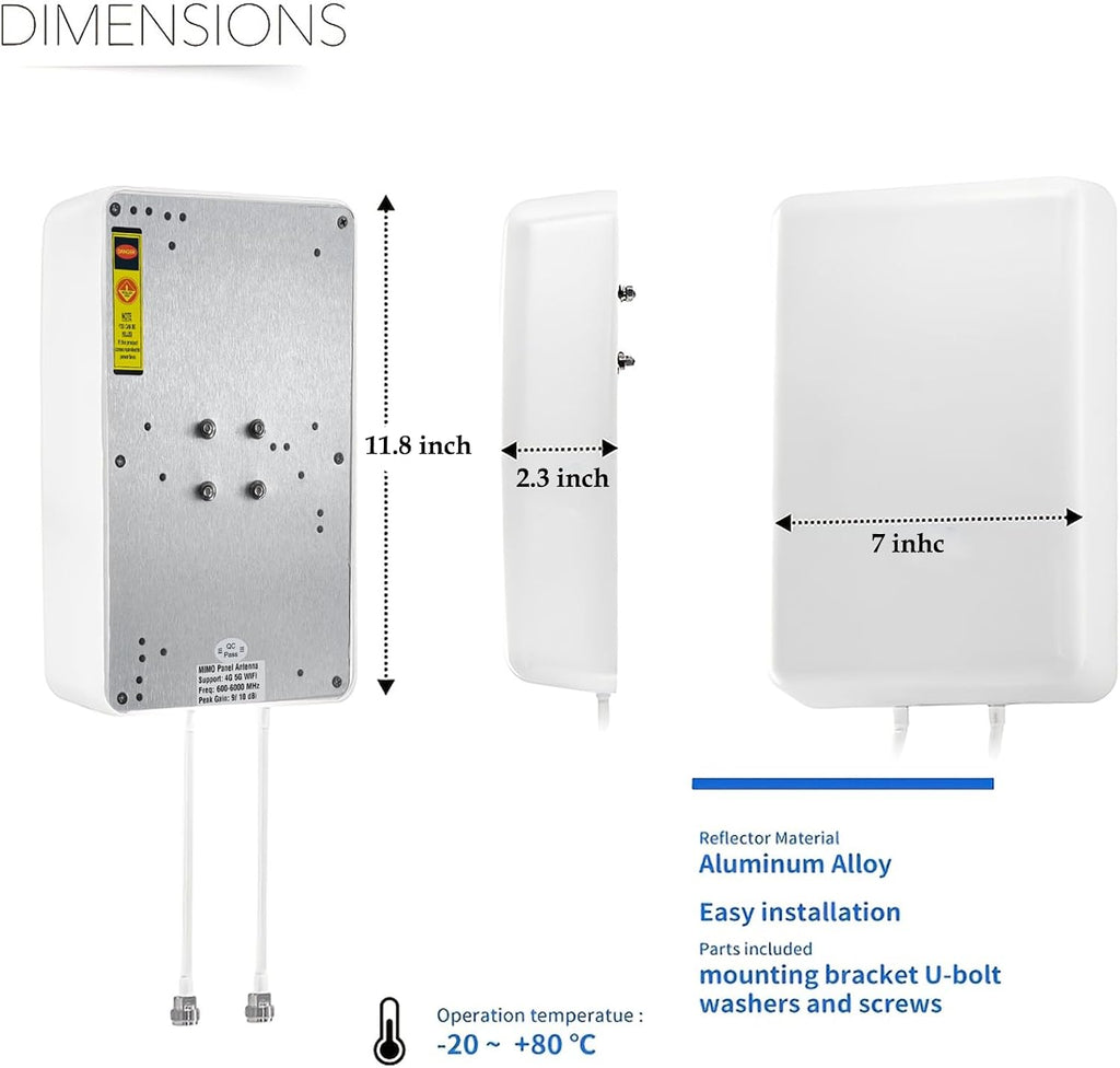 5G/ 4G/ LTE/ 2x2 MIMO Antennas Outdoor Directional Panel Antenna for Routers with Detachable Antenna, Support Verizon AT&T Sprint T-Mobile Home Internet, with TS9 SMA Cable J-Mount Pole (Full Kit)
