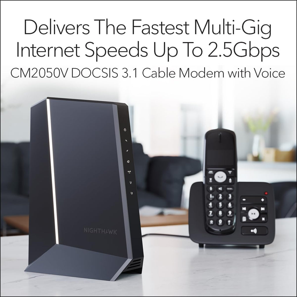 NETGEAR Nighthawk Multi-Gig Cable Modem for Xfinity Voice (CM2050V) – for Cable Plans up to 2.5Gbps - DOCSIS 3.1-2 Phone Lines
