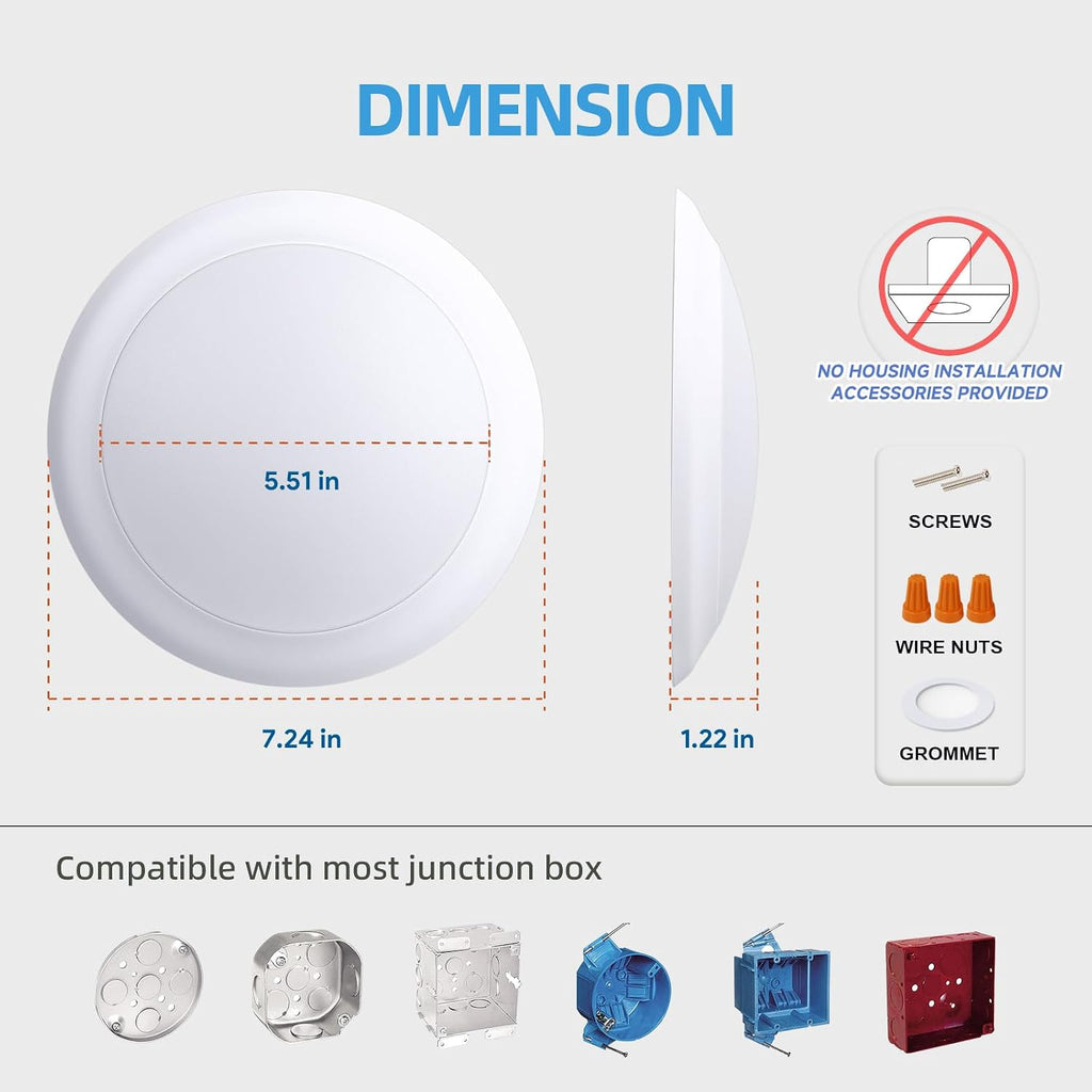 ECOELER 6' LED Disk Lights, Dimmable Flush Mount Ceiling/Recessed Disc Downlight, 16.5W 4000K Cool White 1100Lm, Low Profile Surface Mount Can Light for Closet, Office, Garage, ETL Listed, 24 Pack