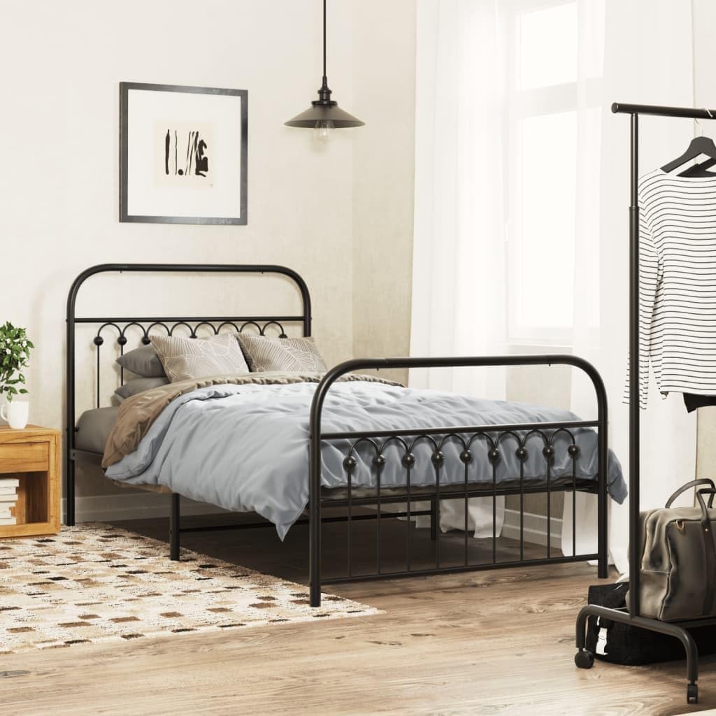 Metal Bed Frame with Footboard Black Steel Platform Bed Frame 39.4'x78.7' Heavy Duty Bedframe Underbed Storage Space for Bedroom Furniture