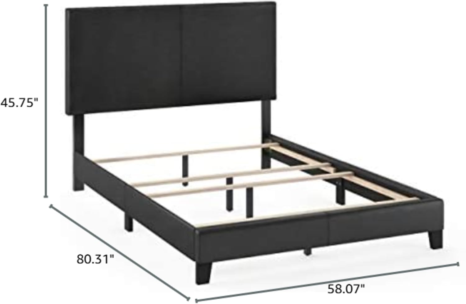 Upholstered Bed Frame Full Size, Modern Platform Bed with PU Leather Headboard & Wood Slat Support, Easy Assembly, Sturdy Bedroom Furniture (Black)