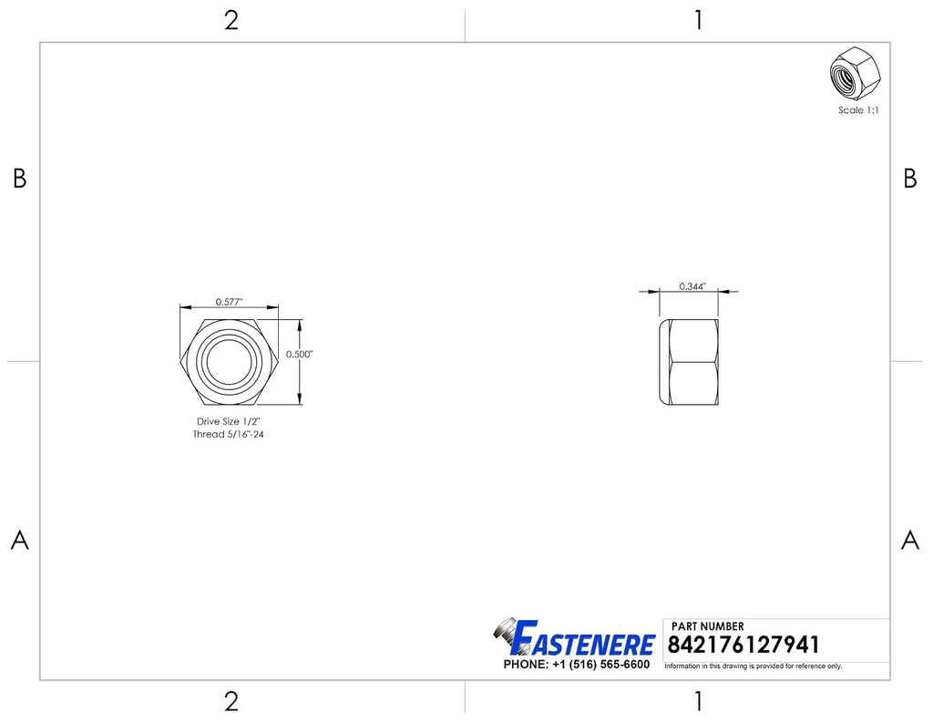 Fastenere Nylon Insert Hex Lock Nuts - 5/16'-18 (500-Pack) Solid Brass Alloy Steel Grade 360, Plain Finish, Corrosion-Resistant, Multi-Use Hardware Nuts - Secure Fastening w/Hex Socket Drive