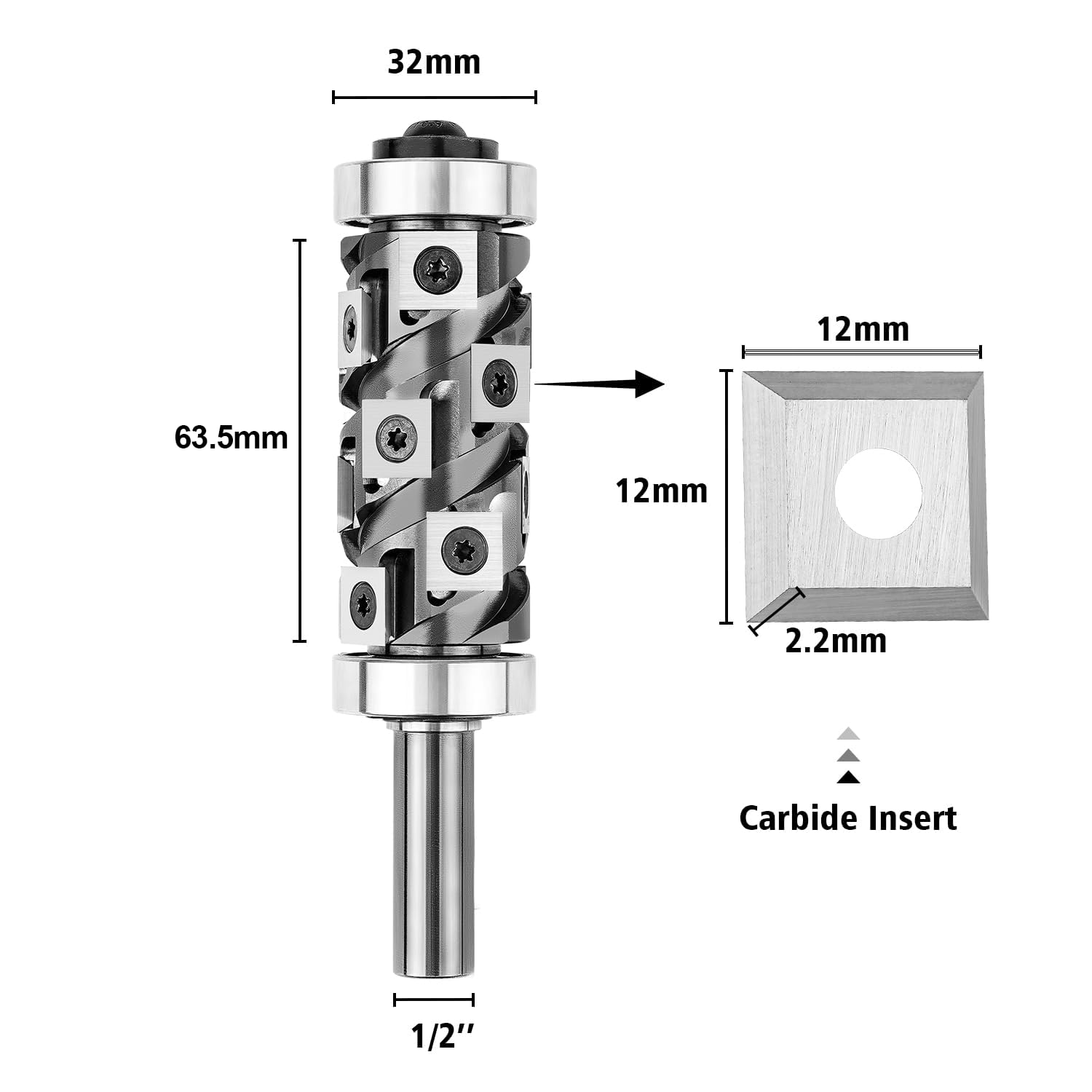 SpeTool Top&Bottom Bearing Flush Trim Router Bit 1/2 Shank with 10PCS Carbide Inserts Replacement, Woodworking Templates Patterns Bits Industrial Grade Trimmer Cutting Tools