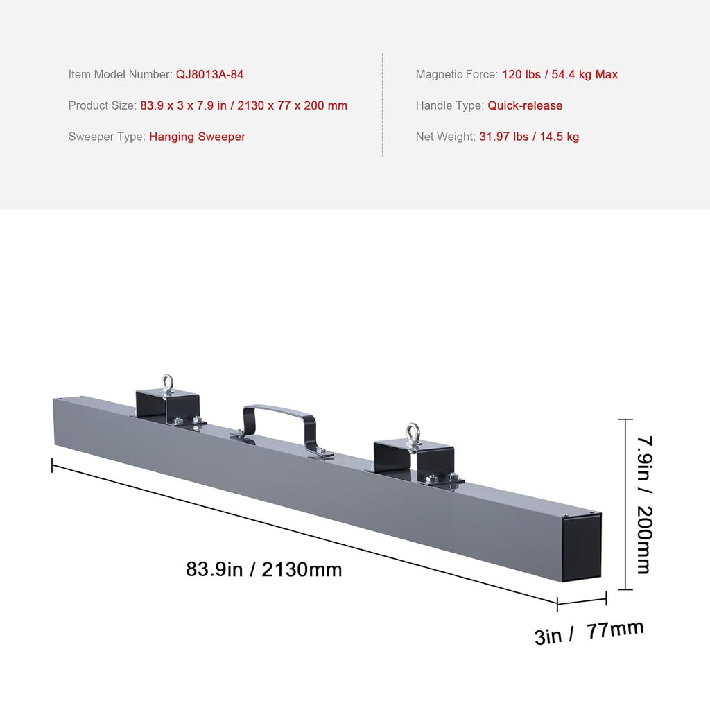 Happybuy 120lbs Hanging Magnetic Sweeper Tool, Industrial-Grade Forklift Magnet for Picking Up Bolts, Nails, Iron Chips, and Metals - Steel Material for Hunting Accessories