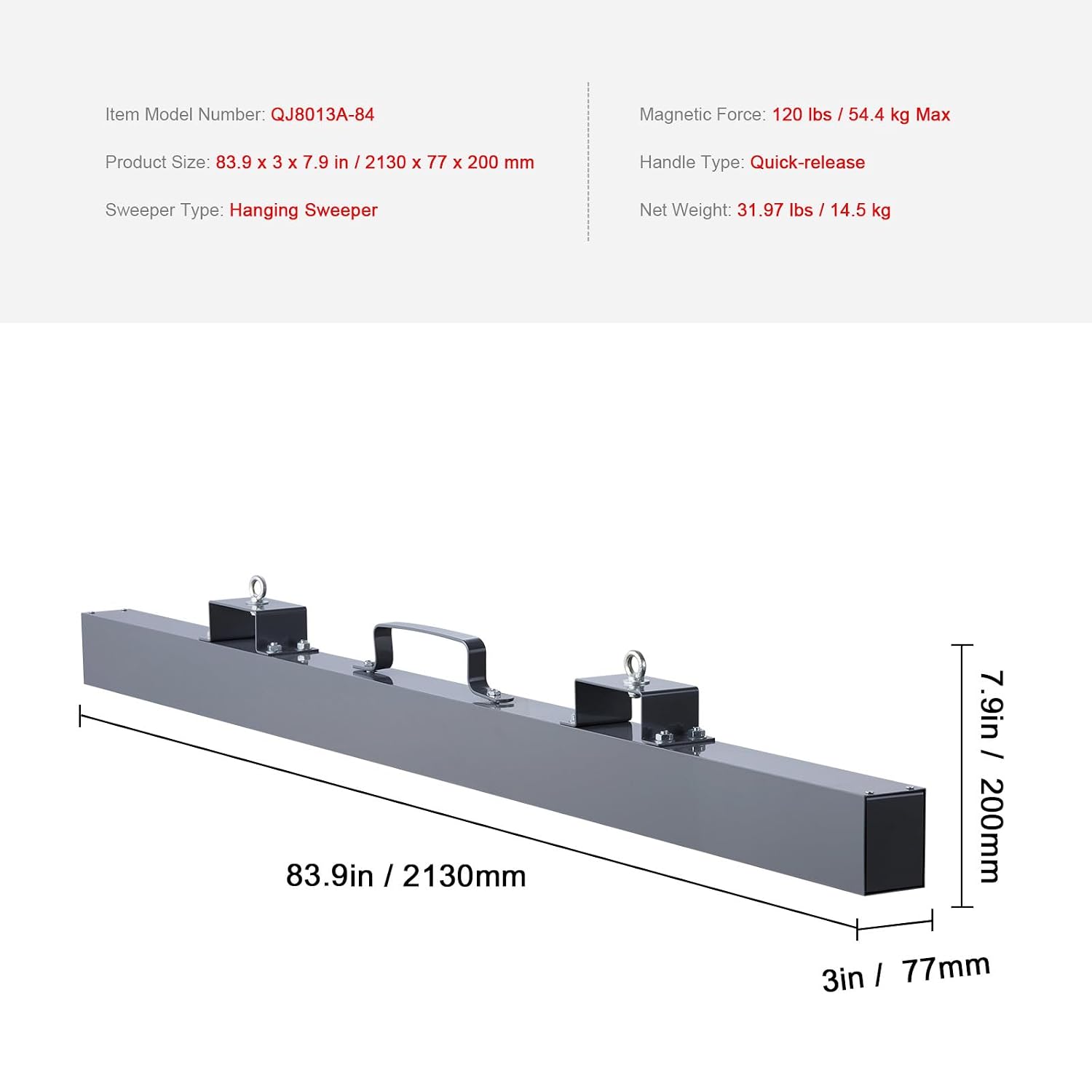 Happybuy 120lbs Hanging Magnetic Sweeper Tool, Industrial-Grade Forklift Magnet for Picking Up Bolts, Nails, Iron Chips, and Metals - Steel Material for Hunting Accessories