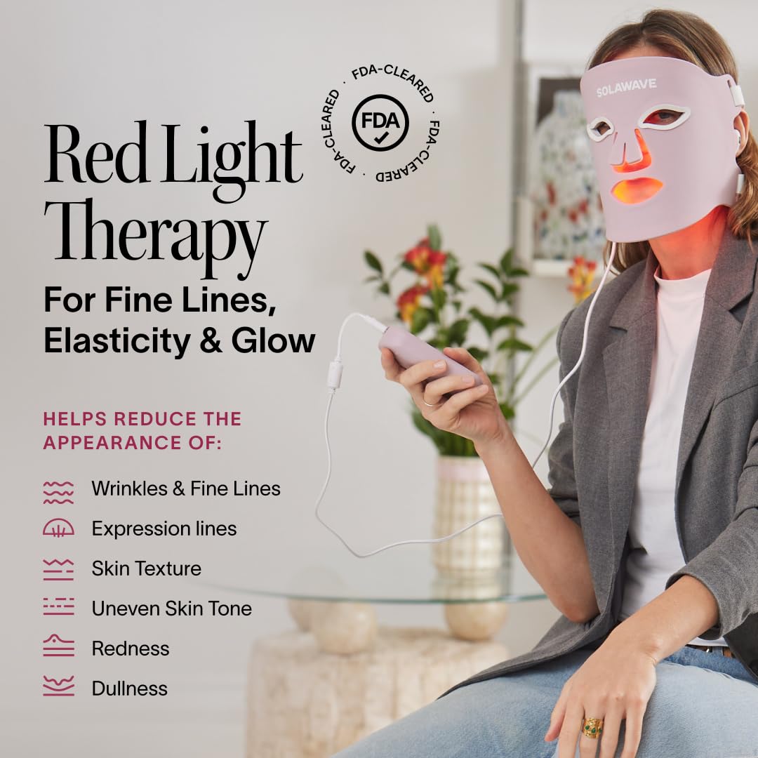 Solawave LED Light Therapy Face Mask | Red, Deep Red, Near Infrared & Amber LED Lights | Hands-Free Skincare Mask for At-Home Use | 3-Minute Sessions | Visibly Reduces Fine Lines & Wrinkles