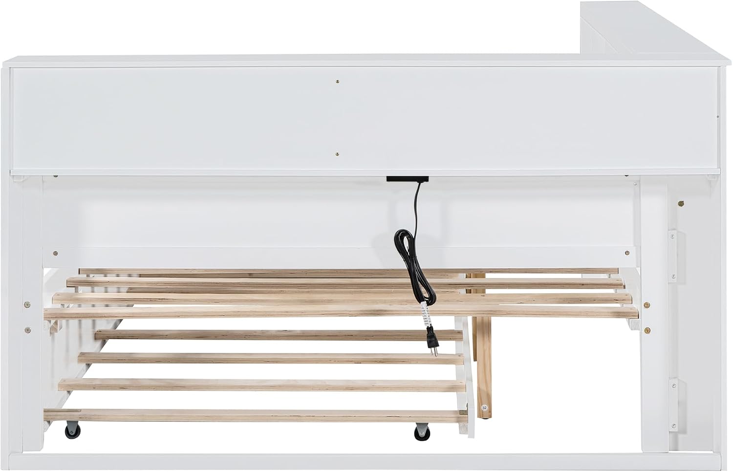 Modern Full Size Daybed with Trundle, Solid Wood Captain Platform Bed with Storage Cabinets and USB Ports, Low Floor Bed for Kids Teens Adult Bedroom, Easy Assembly (White-FF025)