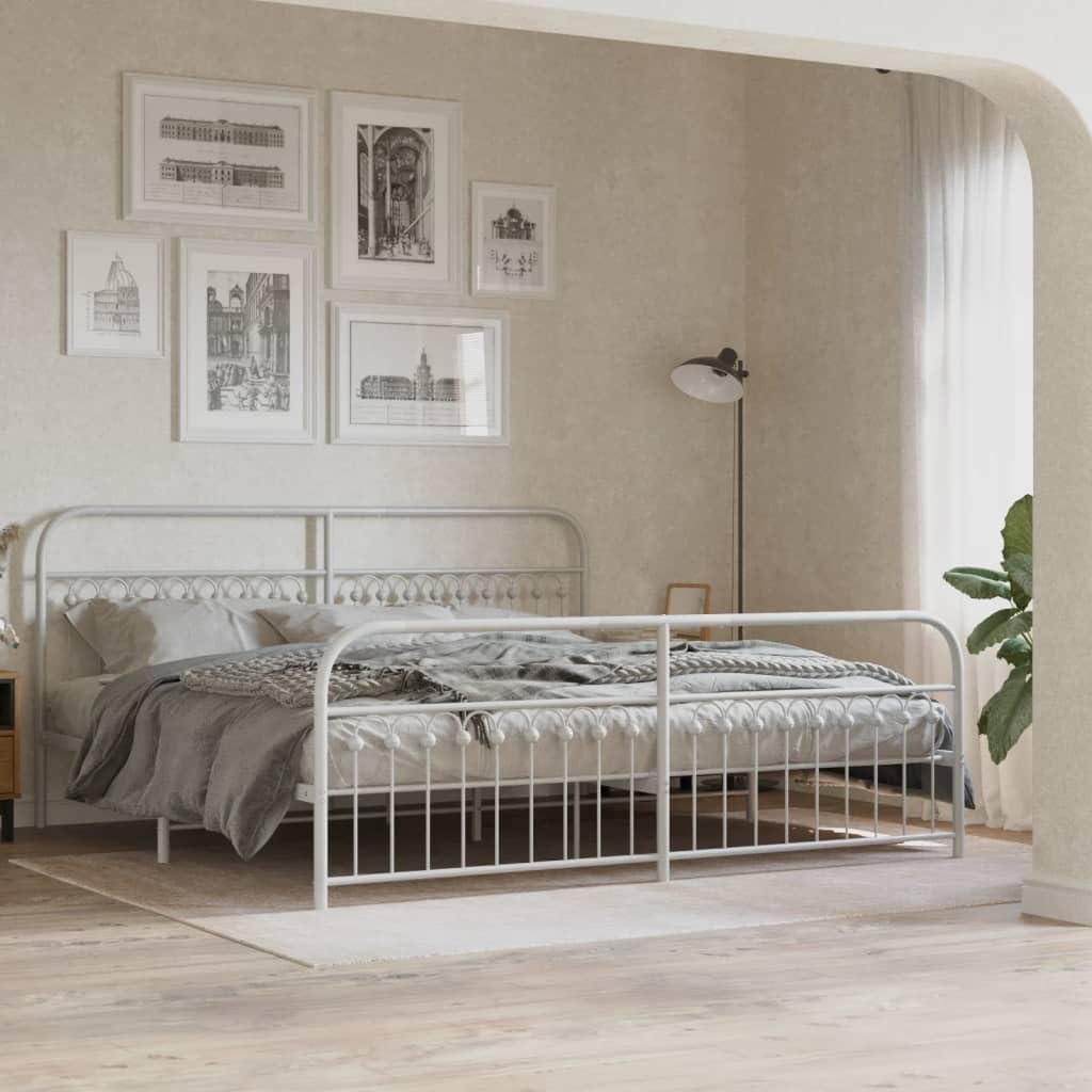 White Steel Bed Frame 76 x 80 Inches with Ample Storage, Breathable Material for Enhanced Airflow, Sturdy Metal Construction and Freestanding Design