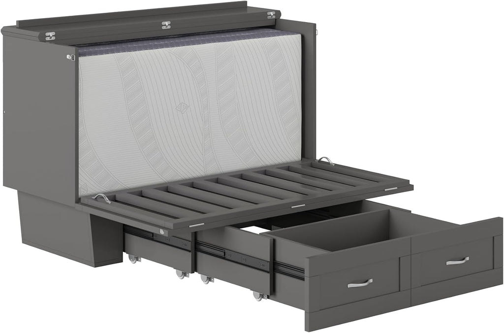 AFI, Monroe Full Murphy Bed Chest with 6' Mattress, Storage Drawer & Built-in USB Charger, Grey